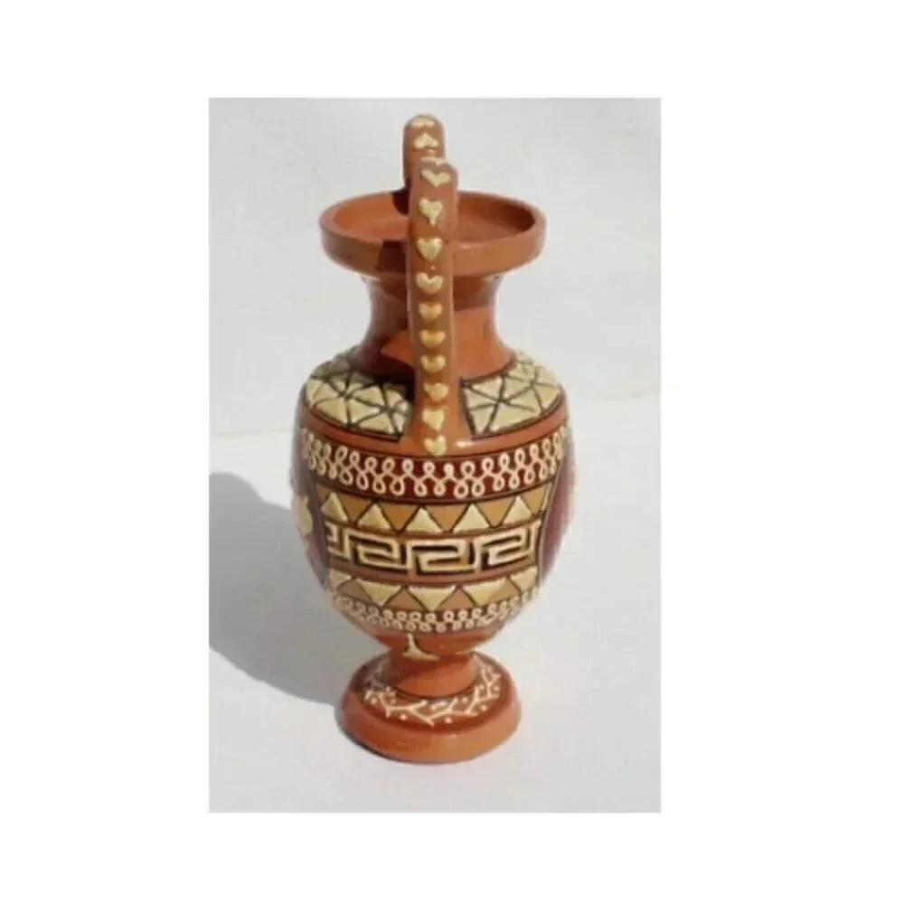 Vtg Terracotta Neoclassical Urn Vase Greek Aztec Empire Trojan Clay POTTERY